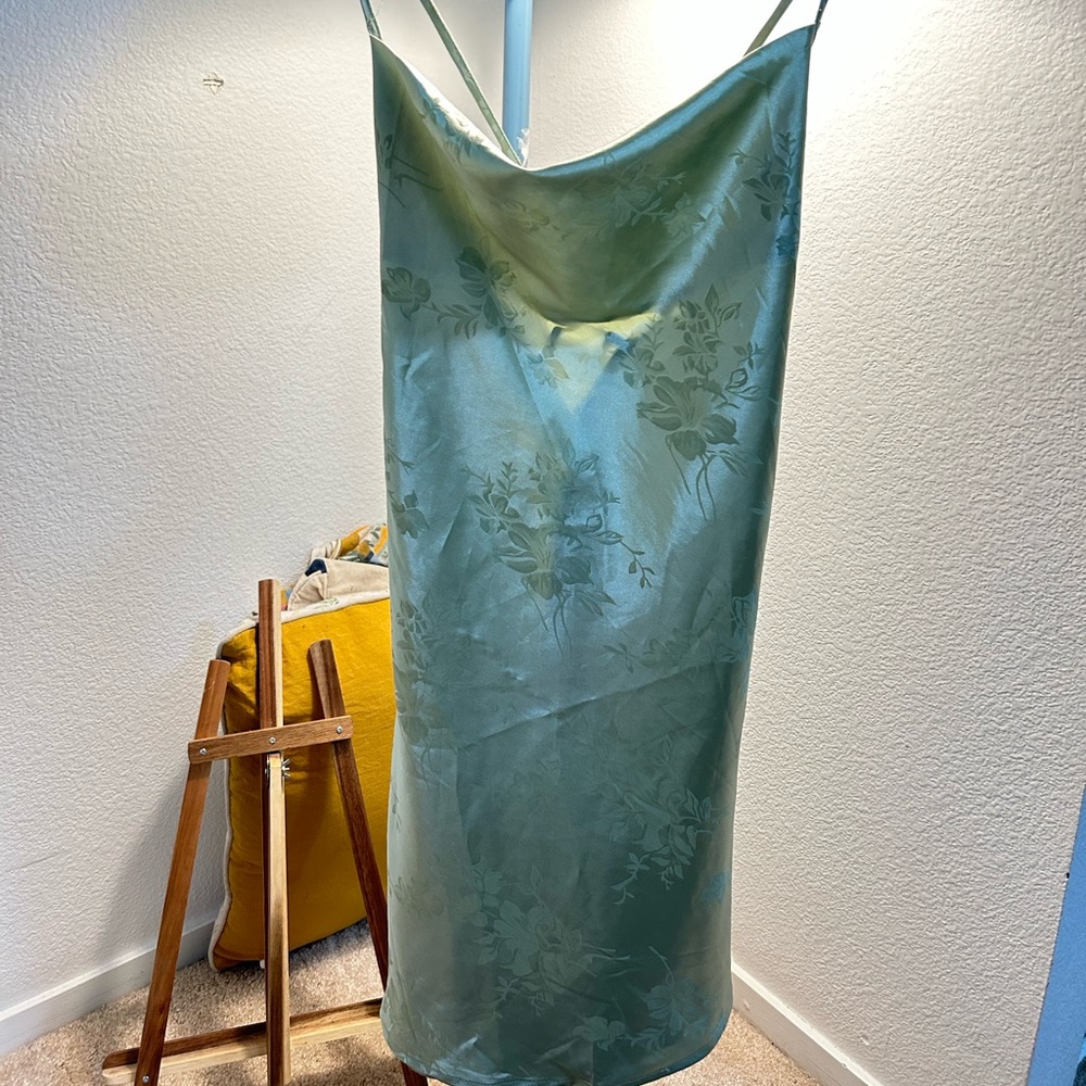 SHEIN Satin Floral Dress in Soft Green
